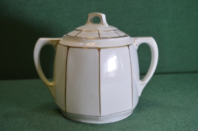 Сахарница старинная фарфоровая, позолота. Фарфор Weimar, Веймар. Германия. Начало XX века.