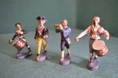 Солдатик "Музыканты барабанщик флейта". 4 шт. Композит. Дикий запад. Elastolin. Германия. 1930е.