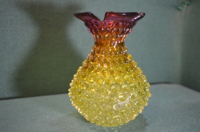 Ваза стеклянная "Ананас, кактус, цветок". Франтишек Куделка. Цветное стекло. Чехословакия 1960е.