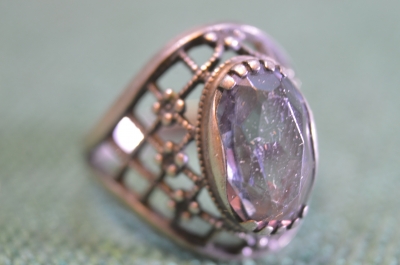 Кольцо серебряное. Александрит. Серебро 875 проба Звезда. СССР. 1972 год.