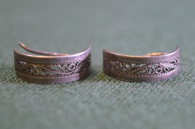 Серьги полукольца. Серебро 925 проба Звезда. Скань, филигрань. СССР.