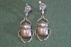 Серьги крупные "Жук". Серебро 925 проба голова. Винтаж.