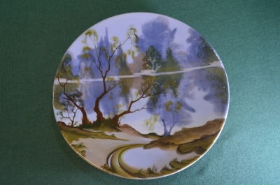 Тарелка настенная фарфоровая "Утро на Дону". Фарфор. Авторская. Семикаракорский завод. СССР.