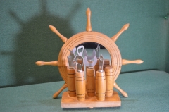 Открывашка открывалка "Штурвал". Набор на подставке. ВМФ. Дерево. Бирка. СССР.