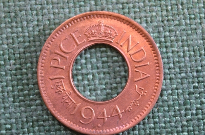 Монета 1 пайс, пайса, pice 1944 года. Индия, India.