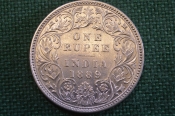 Монета 1 рупия, One rupee 1889 года. Серебро. Индия, India. Виктория. 