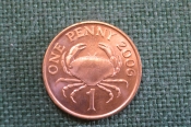 Монета 1 пенни, penny 2006 года. Краб. Гернси, Guernsey
