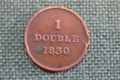 Монета 1 дубль, double 1830 года. Герб. Гернси, Guernsey