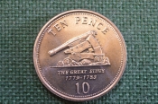 Монета 10 пенсов 2005 года. Ten Pence. Пушка. The Great Siege. Гибралтар, Gibraltar. Елизавета II.