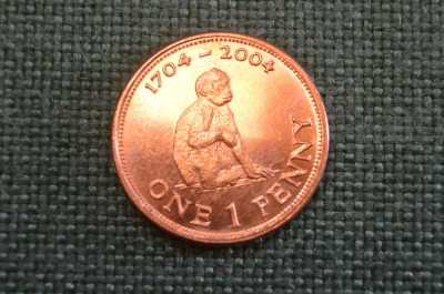 Монета 1 пенни  2004 года. Обезьяна. Гибралтар, Gibraltar. Елизавета II.