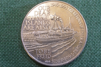 Монета 2 фунта 1995 года. 50 лет возвращению Нормандских островов. Alderney, Олдерни. Елизавета II.