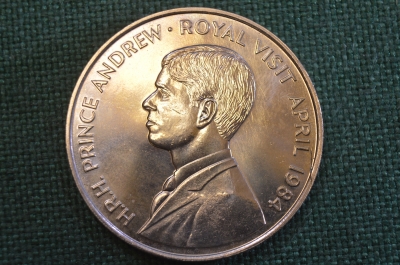Монета 50 пенсов 1984 года. Fifty pence. Принц Эндрю, визит. Остров Вознесения. Ascension Island.