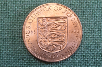 Монета 5 шиллингов 1966 года. Five shillings. 900 лет битве при Гастингсе. Джерси, Jersey.