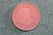 Монета 1 пенни 1987 года. One penny. Башня в Ле-Хок. Джерси, Bailiwick of Jersey. Елизавета II.