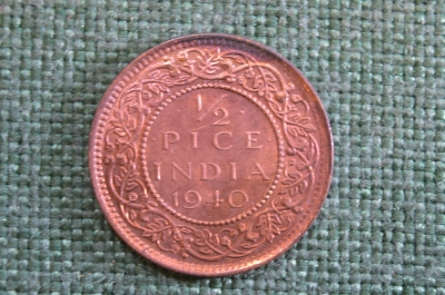 Монета 1/2 пайса 1940 года. Half pice. Британская Индия, India. Георг VI.