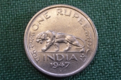 Монета 1 рупия 1947 года. One rupee. Британская Индия, India. Георг VI.