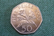 Монета 50 пенсов 2006 года. Fifty pence. Цветок. Гернси, Guernsey. Елизавета II.