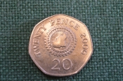 Монета 20 пенсов 2006 года. Карта. Цветок. Гернси, Guernsey. Елизавета II.