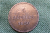 Монета 4 дубля 1830 года. Four doubles. Герб. Гернси, Guernsey.