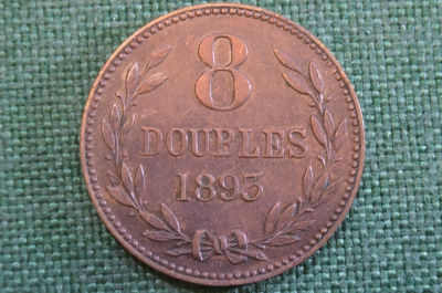 Монета 8 дублей 1893 года. Eight doubles. Герб. Гернси, Guernsey. 