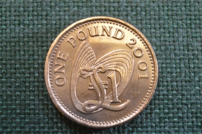 Монета 1 фунт 2001 года. One pound. Гернси, Guernsey. Елизавета II.