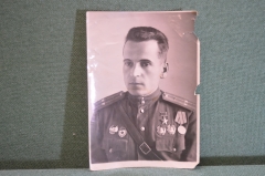 Фотография Военный подполковник РККА. Герой советского Союза. Винтовые ордена Ленина. СССР. 1940е.