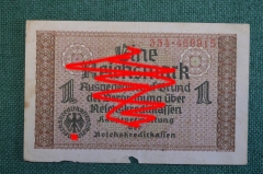 Бона, банкнота 1 марка, рейхсмарка 1939 года. Для оккупированных территорий. Германия.