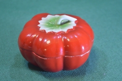 Масленка шкатулка фарфоровая "Помидор" (тыква). Главфарфорфаянс. Конаково. СССР. 1940е.