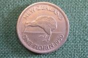 Монета 1 флорин 1950 года. Птица Киви. One Florin. Георг VI. New Zealand. Новая Зеландия.