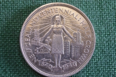 Монета 1/2 кроны 1940 года. Half Crown. Георг VI. 100 лет стране. Серебро. Новая Зеландия.