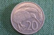 Монета 20 центов 1988 года. Птица Киви. Twenty cents. Елизавета II. New Zealand. Новая Зеландия.