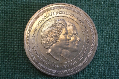 Монета 1 крона 1984 года. Конференция стран Содружества. Парный портрет. Isle of Man. Остров Мэн.
