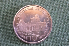 Монета 10 пенсов 2001 года. St. German's Cathedral. Ten pence Елизавета II. Isle of Man. Остров Мэн.
