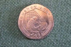 Монета 20 пенсов 2001 года. Rushen Abbey. Twenty. Елизавета II. Isle of Man. Остров Мэн.