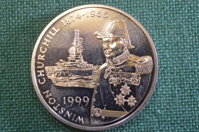 Монета 50 пенсов 1999 год. Winston Churchill 1874-1965. Fifty Pence. Falkland Islands. Фолкленды.