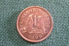 Монета 1 пенни 1998 год. Falkland Islands. One penny. Пингвин. Елизавета II. Фолкленды.