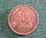 Монета 1 пенни 1998 год. Falkland Islands. One penny. Пингвин. Елизавета II. Фолкленды.