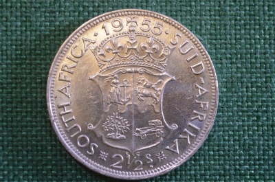 Монета 2 1/2 шиллинга 1955 год. South Africa. Suid-Afrika. 2,5 shillings. Серебро. Елизавета II. ЮАР
