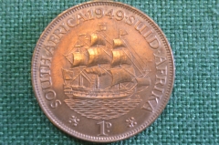 Монета 1 пенни 1949 год. South Africa. Suid-Afrika. One penny. Георг VI. ЮАР.