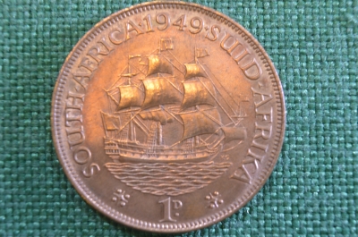 Монета 1 пенни 1949 год. South Africa. Suid-Afrika. One penny. Георг VI. ЮАР.