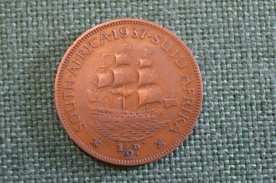 Монета 1/2 пенни 1937 год. South Africa. Suid-Afrika. Half penny. Георг VI. ЮАР.