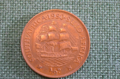 Монета 1/2 пенни 1950 год. South Africa. Suid-Afrika. Half penny. Георг VI. ЮАР.