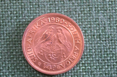 Монета 1/4 пенни 1960 год. Фартинг. South Africa. Suid-Afrika. Quarter penny. Елизавета II. ЮАР.