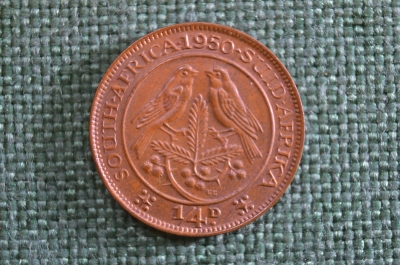 Монета 1/4 пенни 1950 год. Фартинг. South Africa. Suid-Afrika. Quarter penny. Георг VI. ЮАР.
