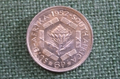 Монета 6 пенсов 1952 год. South Africa. Suid-Afrika. Six pence. Серебро. Георг VI. ЮАР.