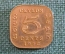 Монета 5 центов 1942 год. Ceylon. Five Cents. Георг VI. Цейлон.