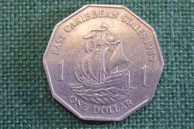 Монета 1 доллар 1989 год. East Caribbean States. One Dollar. Восточные Карибы. Елизавета II.