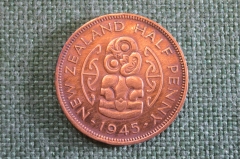 Монета 1/2 пенни Half Penny 1945 год. Георг VI. New Zealand. Новая Зеландия.