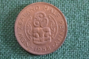 Монета 1/2 пенни Half Penny 1958 год. Елизавета II. New Zealand. Новая Зеландия.