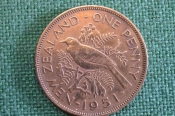 Монета 1 пенни One Penny 1951 год. Георг VI. New Zealand. Новая Зеландия.